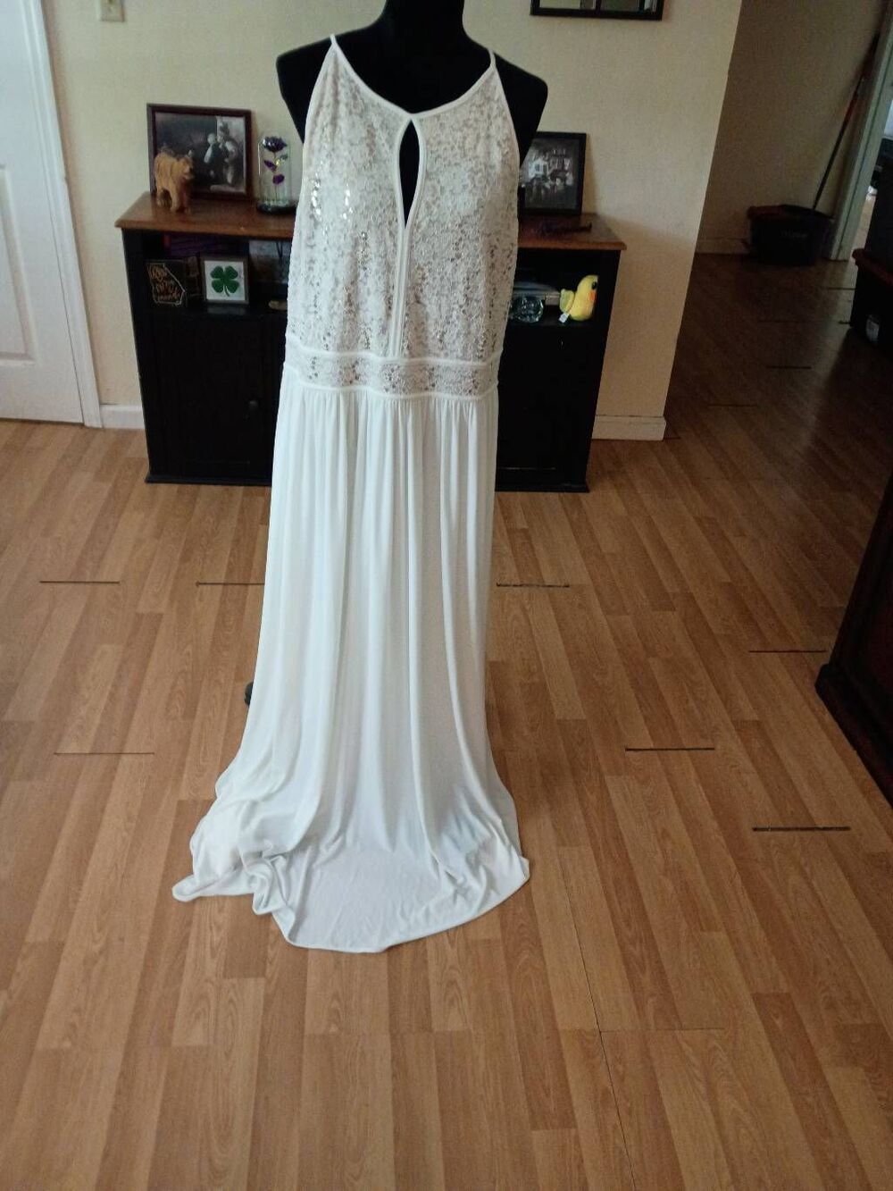 NW Woman White Lace Halter Maxi Dress Wedding Reception Gown Size 22W Plus Forma